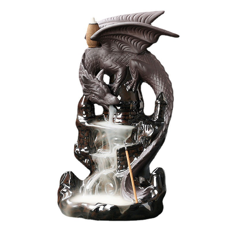 Wyverns Dragon on Castle Backflow Incense Burner Home Decor Ornaments GEMROCKY-Psychic-