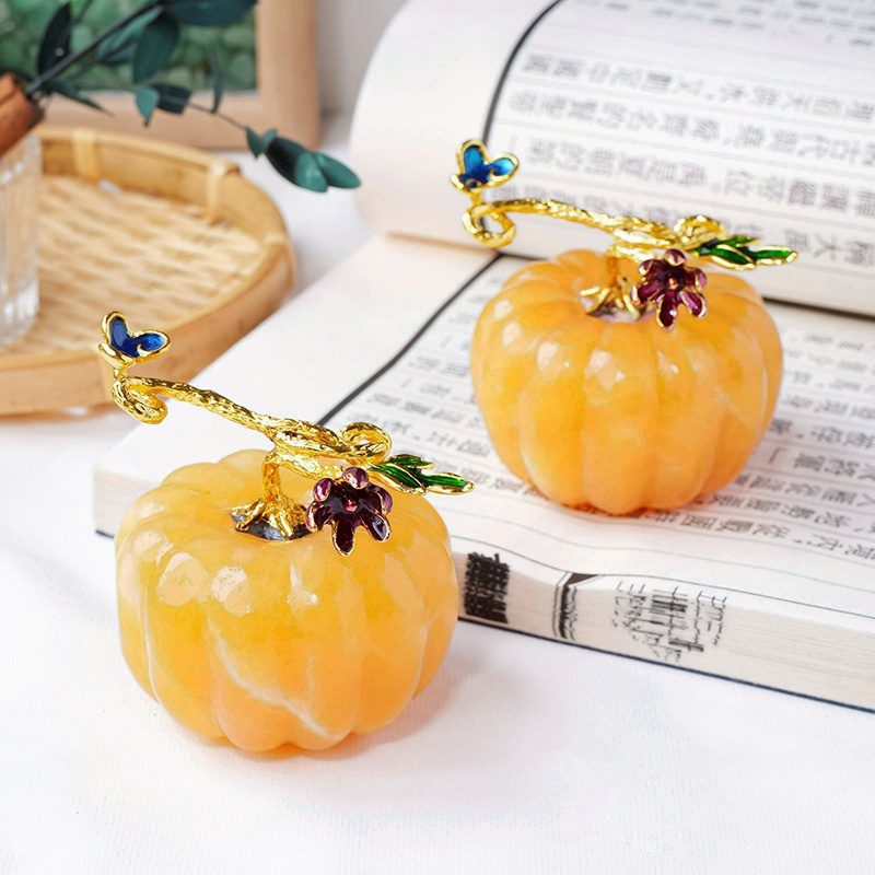 Yellow Calcite Crystal Halloween Pumpkin Festival Decor Ornaments GEMROCKY-