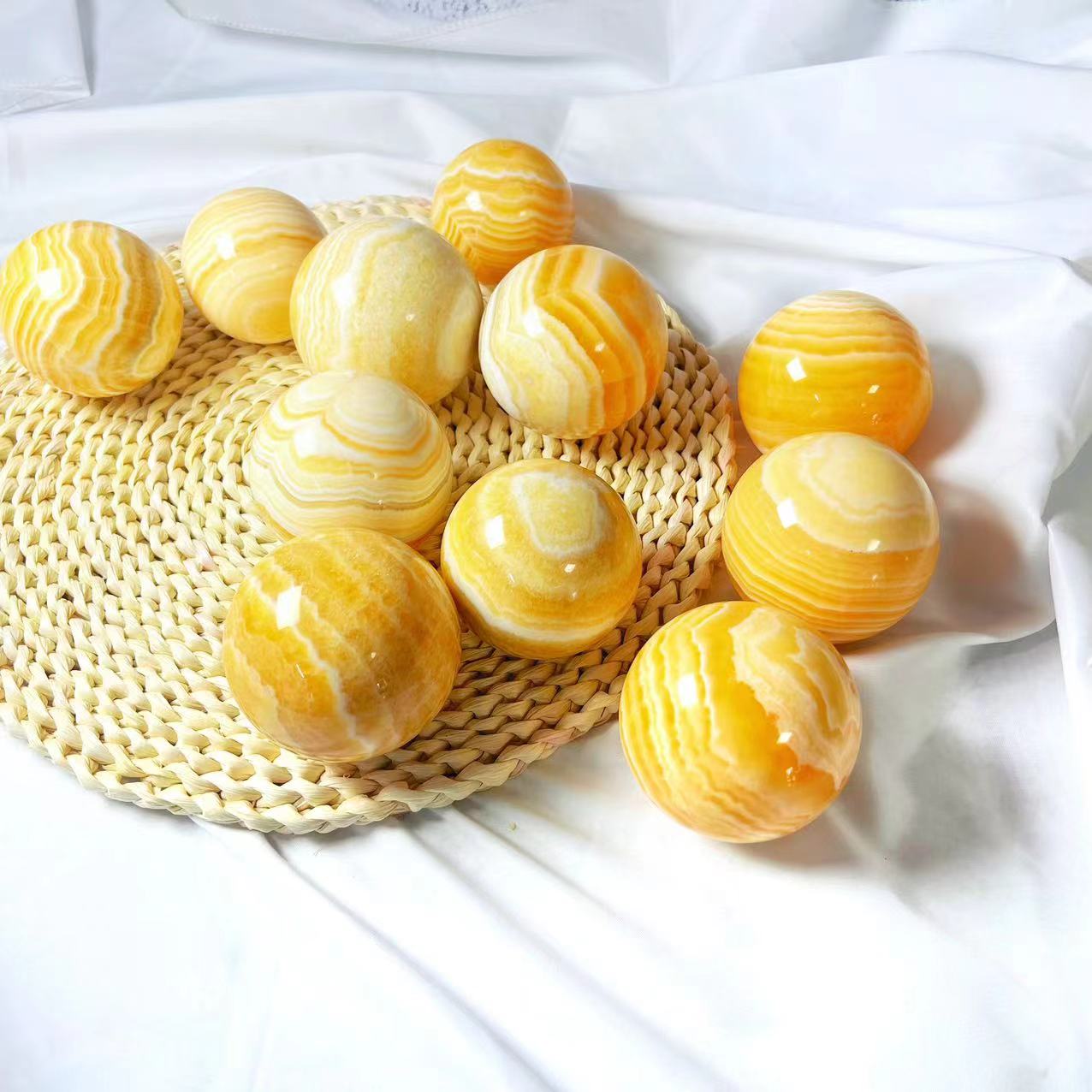 Yellow Honey Calcite Spheres GEMROCKY-Spheres-