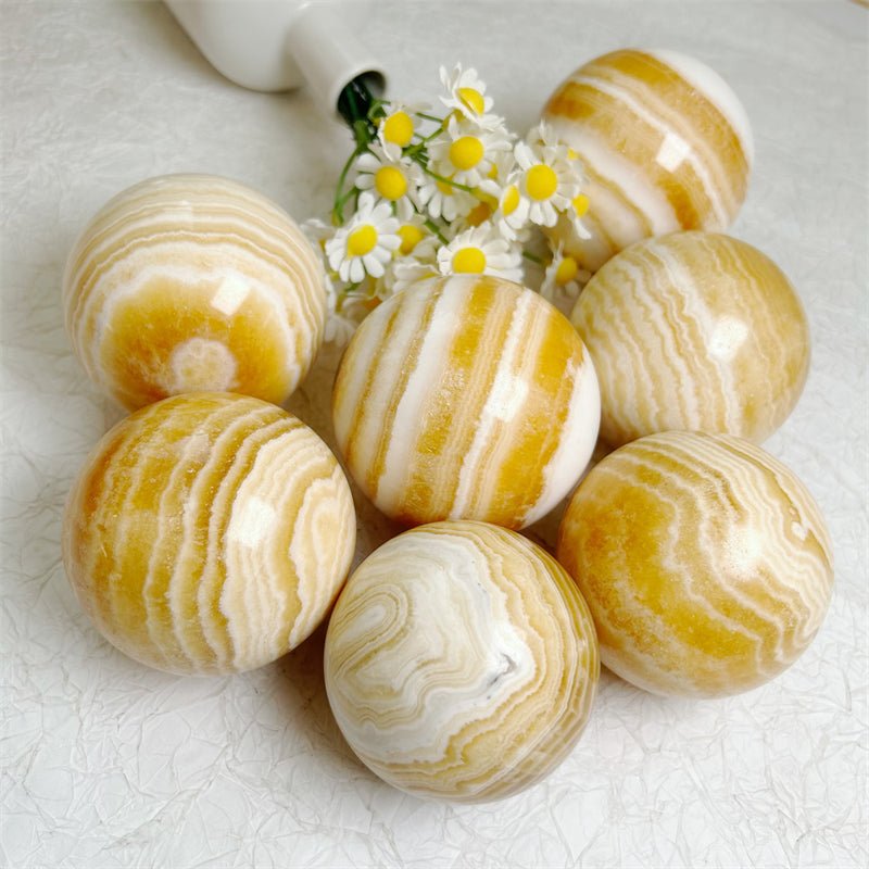 Yellow Honey Calcite Spheres GEMROCKY-Spheres-