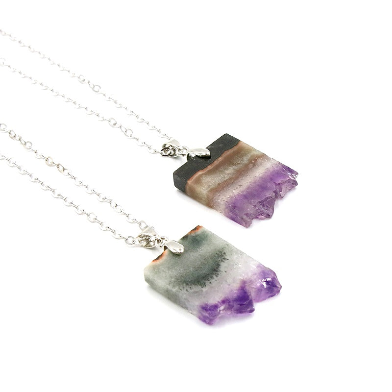 Amethyst Crystal Rough Slice Fashion Pendant Necklaces GEMROCKY-