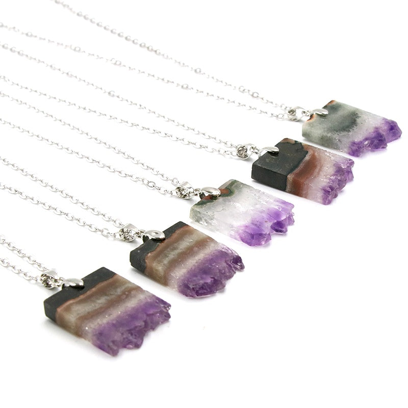 Amethyst Crystal Rough Slice Fashion Pendant Necklaces GEMROCKY-