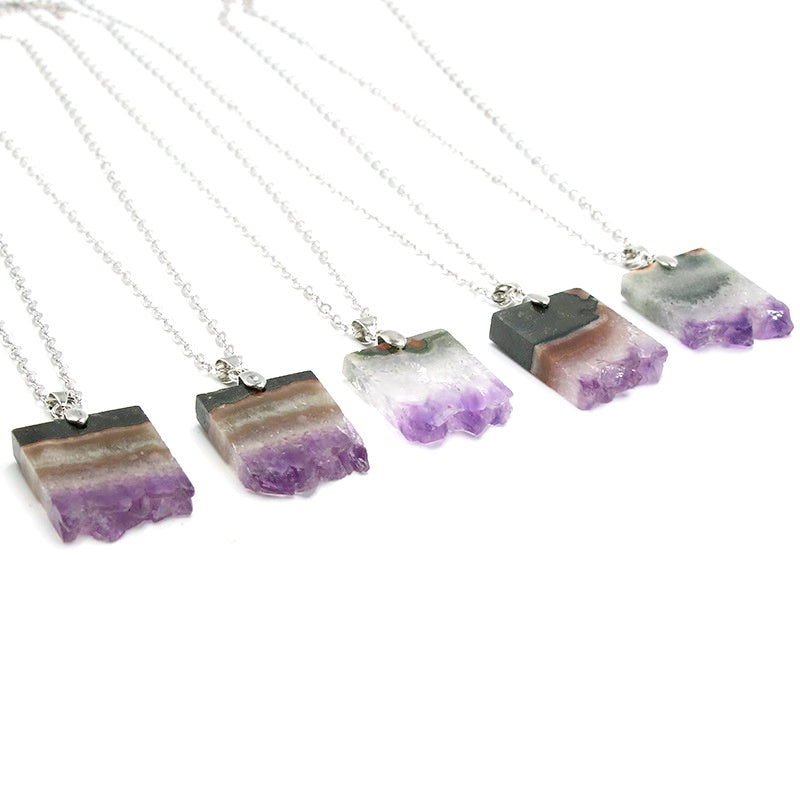 Amethyst Crystal Rough Slice Fashion Pendant Necklaces GEMROCKY-