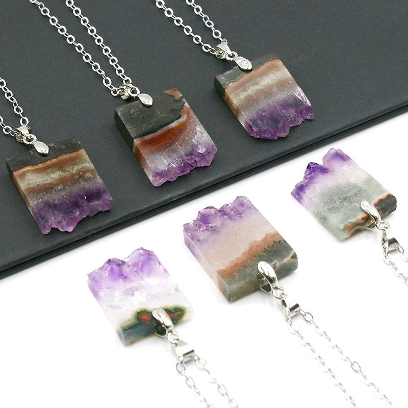 Amethyst Crystal Rough Slice Fashion Pendant Necklaces GEMROCKY-