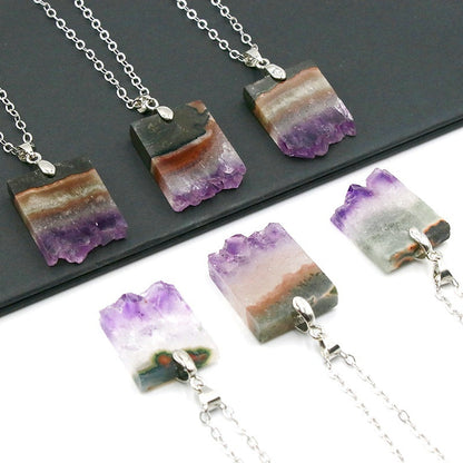 Amethyst Crystal Rough Slice Fashion Pendant Necklaces GEMROCKY-