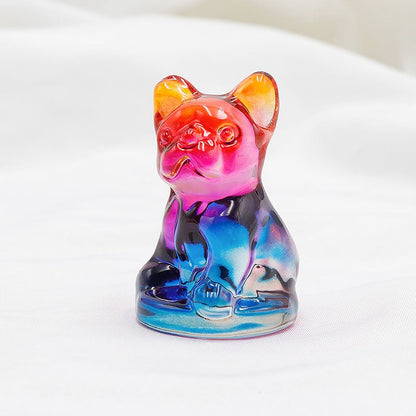 Aura Glass Colorful 5cm French Bulldog Animal Carvings GEMROCKY-5-