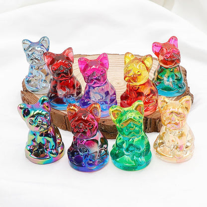 Aura Glass Colorful 5cm French Bulldog Animal Carvings GEMROCKY-Random-