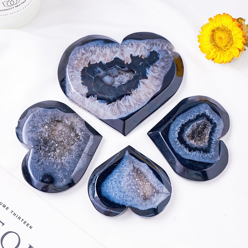 Black Agate Geode Heart Slices Decor Ornaments GEMROCKY-Decoration-6-7cm-GEMROCKY