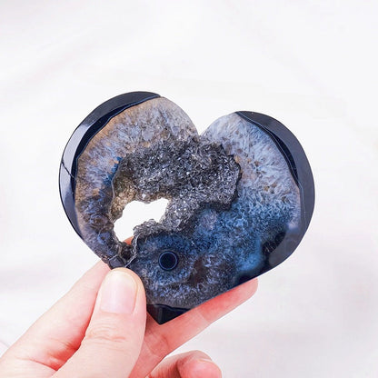 Black Agate Geode Heart Slices Decor Ornaments GEMROCKY-Decoration-6-7cm-GEMROCKY