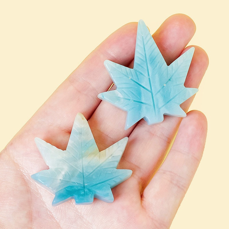 Crystal Amazonite Maple Tree Leaf Carvings GEMROCKY-Decoration-GEMROCKY