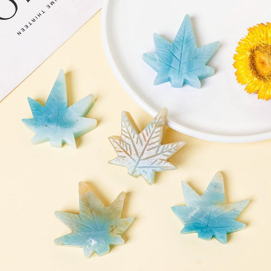 Crystal Amazonite Maple Tree Leaf Carvings GEMROCKY-Decoration-GEMROCKY