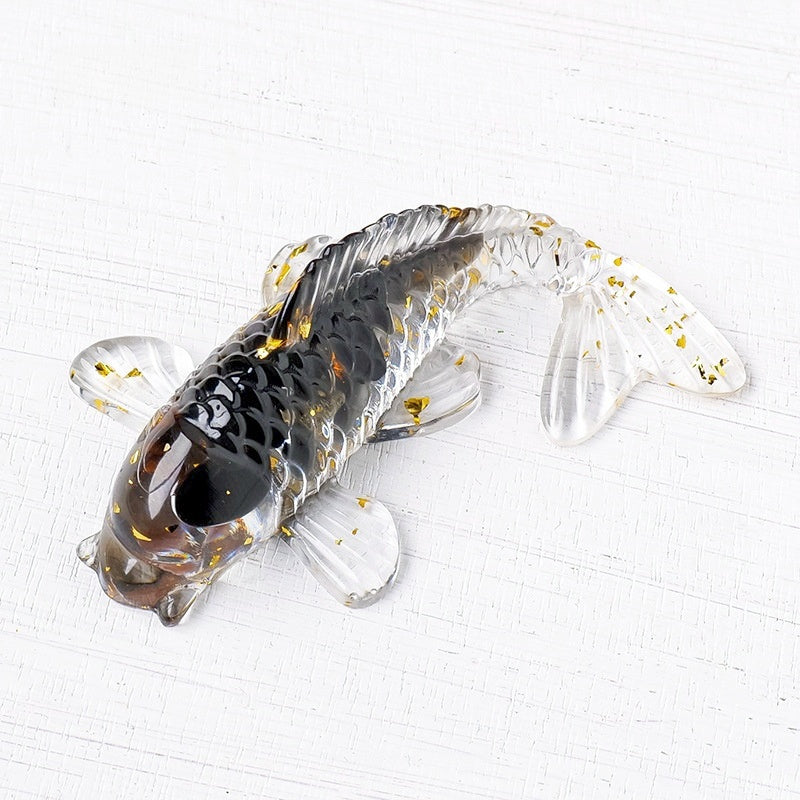 Crystal Chip Resin Carp Fish Cute Animal Ornaments GEMROCKY-Carvings-Black Obsidian-GEMROCKY