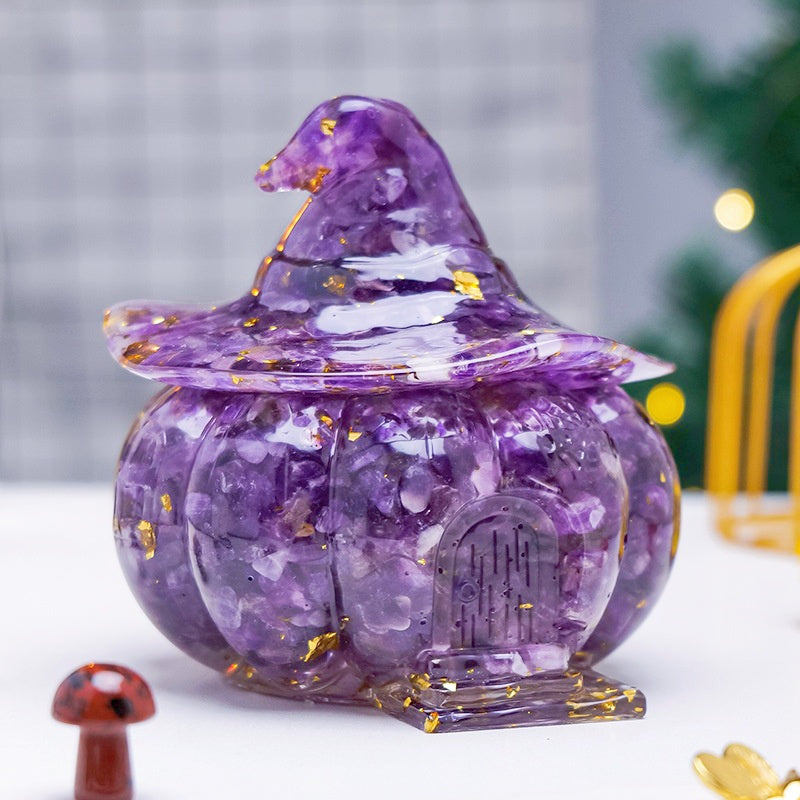 Crystal Chip Resin Halloween Pumpkin Jewelry Box Ornaments GEMROCKY-Carvings-Dream Amethyst-GEMROCKY