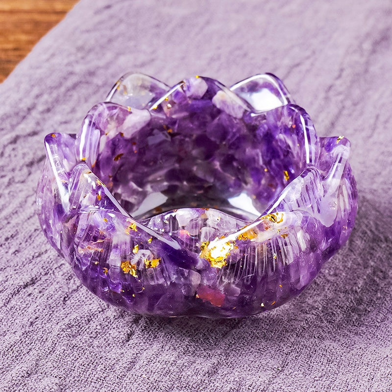 Crystal Chip Resin Lotus Treasure Bowl Ornaments GEMROCKY-Carvings-Amethyst-GEMROCKY