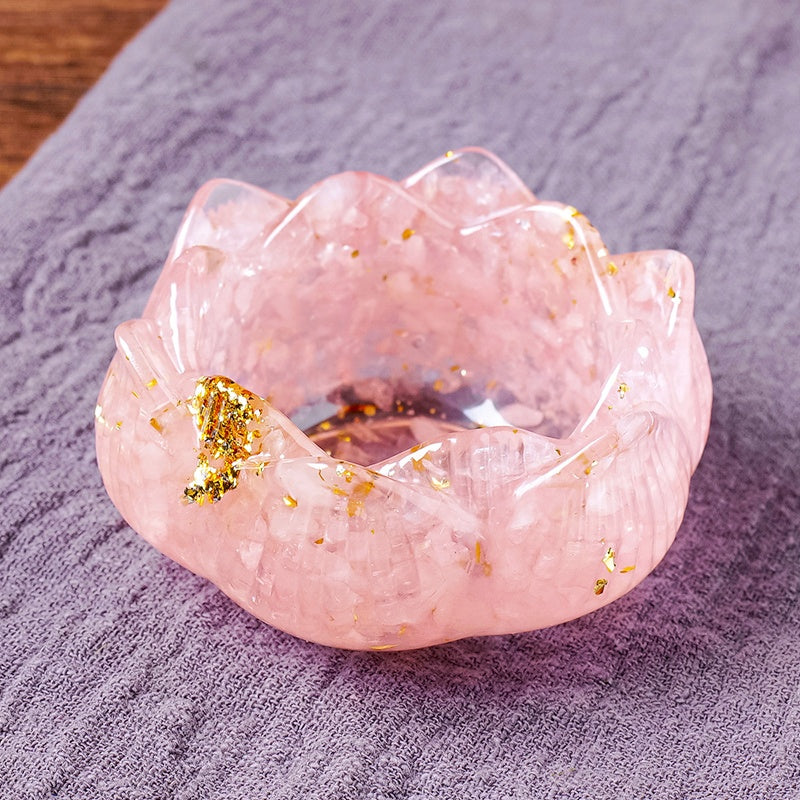 Crystal Chip Resin Lotus Treasure Bowl Ornaments GEMROCKY-Carvings-Rose Quartz-GEMROCKY