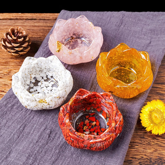 Crystal Chip Resin Lotus Treasure Bowl Ornaments GEMROCKY-Carvings-Rose Quartz-GEMROCKY