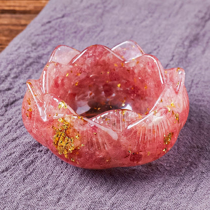 Crystal Chip Resin Lotus Treasure Bowl Ornaments GEMROCKY-Carvings-Strawberry Quartz-GEMROCKY