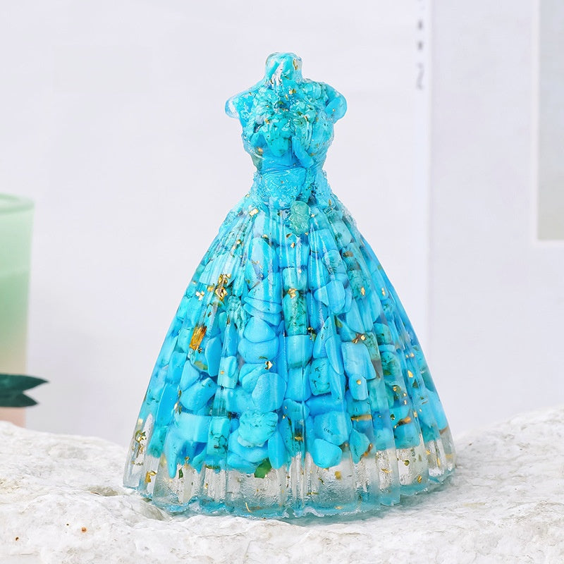 Crystal Chip Resin Wedding Dress Statue Ornaments GEMROCKY-Carvings-Blue Turuoqise-GEMROCKY