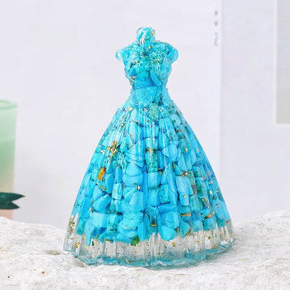 Crystal Chip Resin Wedding Dress Statue Ornaments GEMROCKY-Carvings-Blue Turuoqise-GEMROCKY