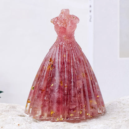 Crystal Chip Resin Wedding Dress Statue Ornaments GEMROCKY-Carvings-Strawberry Quartz-GEMROCKY