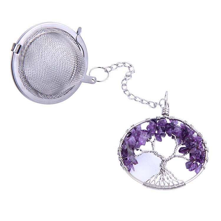 Crystal Chips Life Tree Pendant Stainless Steel Tea Fliter Set GEMROCKY-Jewelry-Amethyst-GEMROCKY