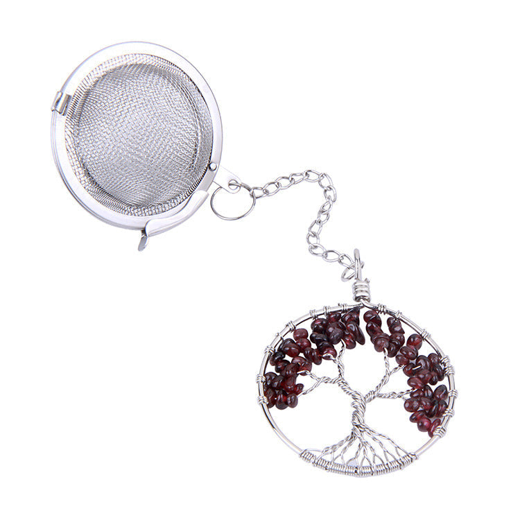 Crystal Chips Life Tree Pendant Stainless Steel Tea Fliter Set GEMROCKY-Jewelry-Garnet-GEMROCKY