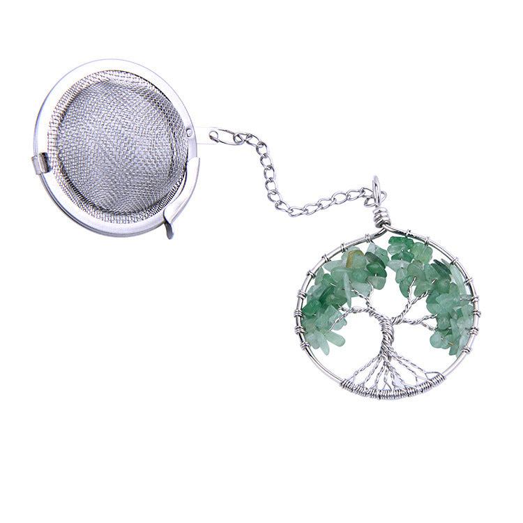 Crystal Chips Life Tree Pendant Stainless Steel Tea Fliter Set GEMROCKY-Jewelry-Green Aventurine-GEMROCKY