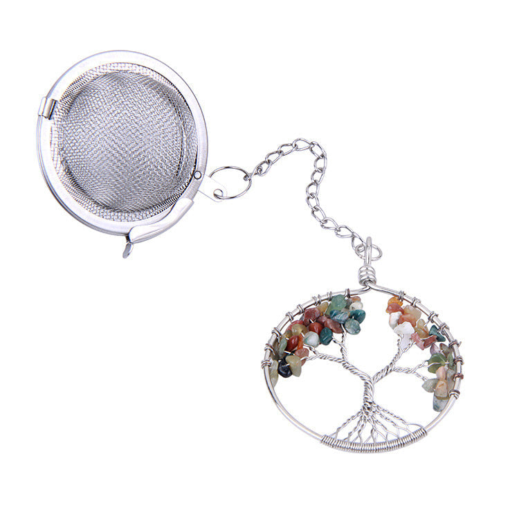 Crystal Chips Life Tree Pendant Stainless Steel Tea Fliter Set GEMROCKY-Jewelry-Indian Agate-GEMROCKY