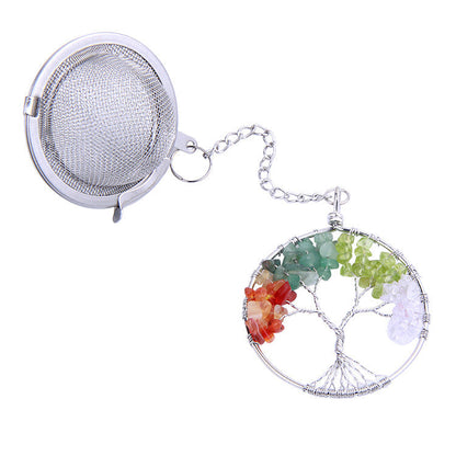 Crystal Chips Life Tree Pendant Stainless Steel Tea Fliter Set GEMROCKY-Jewelry-Mixed Color-GEMROCKY