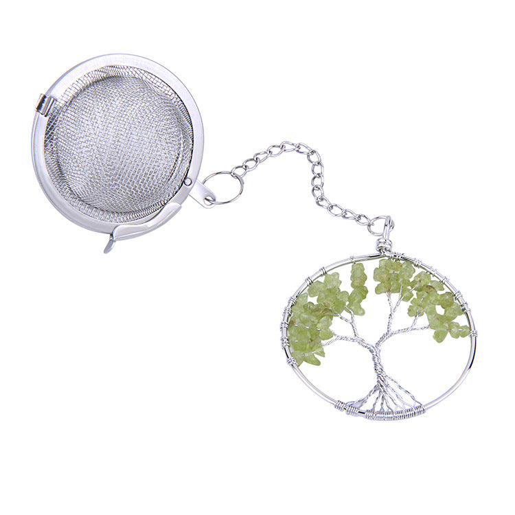 Crystal Chips Life Tree Pendant Stainless Steel Tea Fliter Set GEMROCKY-Jewelry-Peridot-GEMROCKY