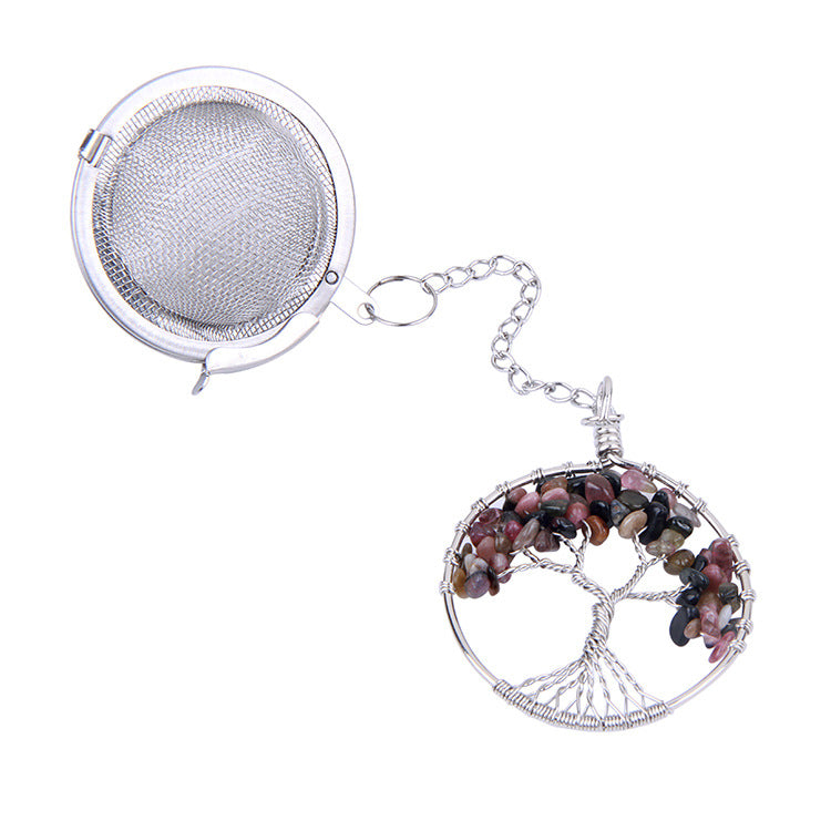 Crystal Chips Life Tree Pendant Stainless Steel Tea Fliter Set GEMROCKY-Jewelry-Red Tourmaline-GEMROCKY