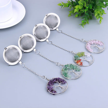 Crystal Chips Life Tree Pendant Stainless Steel Tea Fliter Set GEMROCKY-Jewelry-GEMROCKY