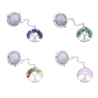 Crystal Chips Life Tree Pendant Stainless Steel Tea Fliter Set GEMROCKY-Jewelry-GEMROCKY