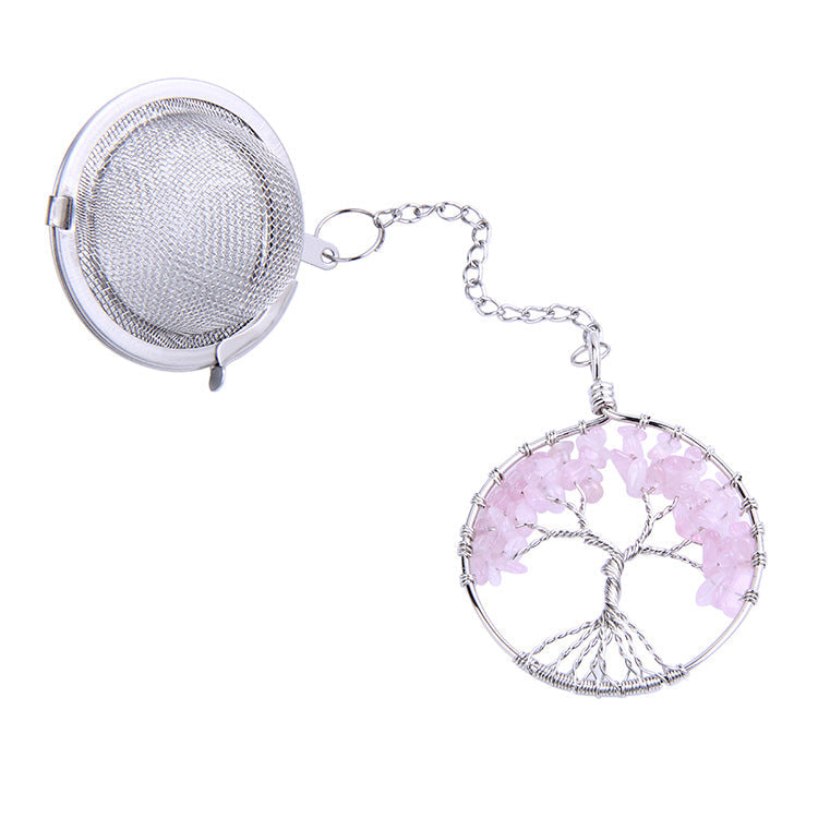 Crystal Chips Life Tree Pendant Stainless Steel Tea Fliter Set GEMROCKY-Jewelry-Rose Quartz-GEMROCKY