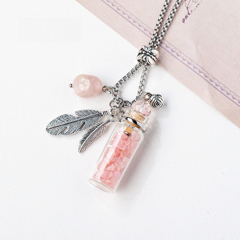 Crystal Chips Perfume Bottle Pendant Necklace GEMROCKY-Jewelry-Rose Quartz-GEMROCKY