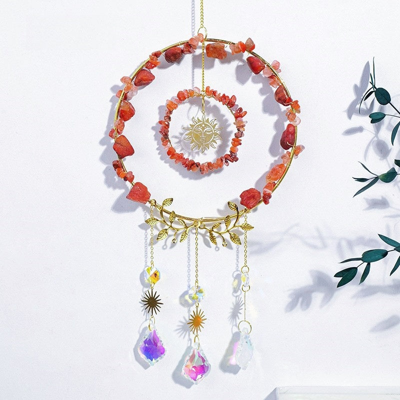 Crystal Chips Sun God Suncatcher Ornaments GEMROCKY-Decoration-Red Agate-GEMROCKY