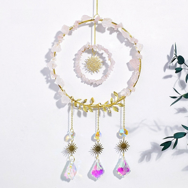 Crystal Chips Sun God Suncatcher Ornaments GEMROCKY-Decoration-Rose Quartz-GEMROCKY