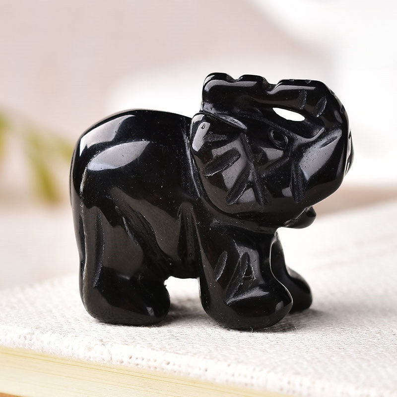 Crystal Elephant Carvings 1.5 Inch GEMROCKY-Carvings-Black Obsidian-GEMROCKY