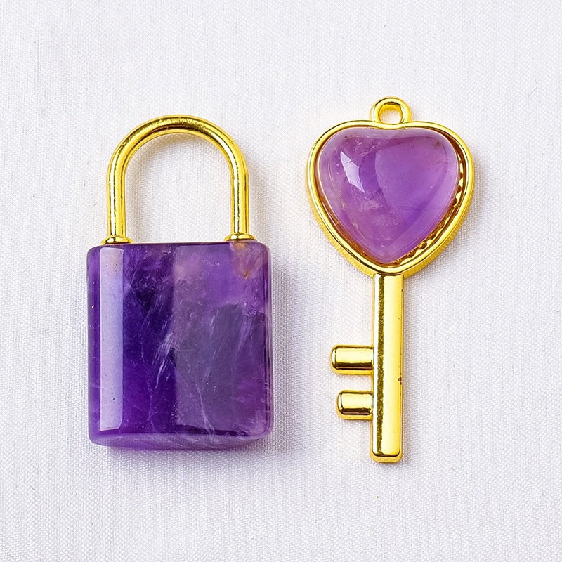 Crystal Lock and Heart Key Carvings GEMROCKY-Decoration-Amethyst-GEMROCKY