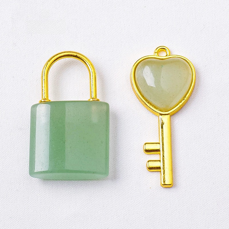 Crystal Lock and Heart Key Carvings GEMROCKY-Decoration-Green Aventurine-GEMROCKY