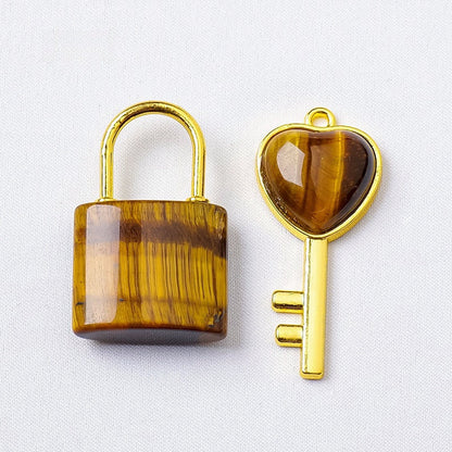 Crystal Lock and Heart Key Carvings GEMROCKY-Decoration-Tiger Eye Stone-GEMROCKY