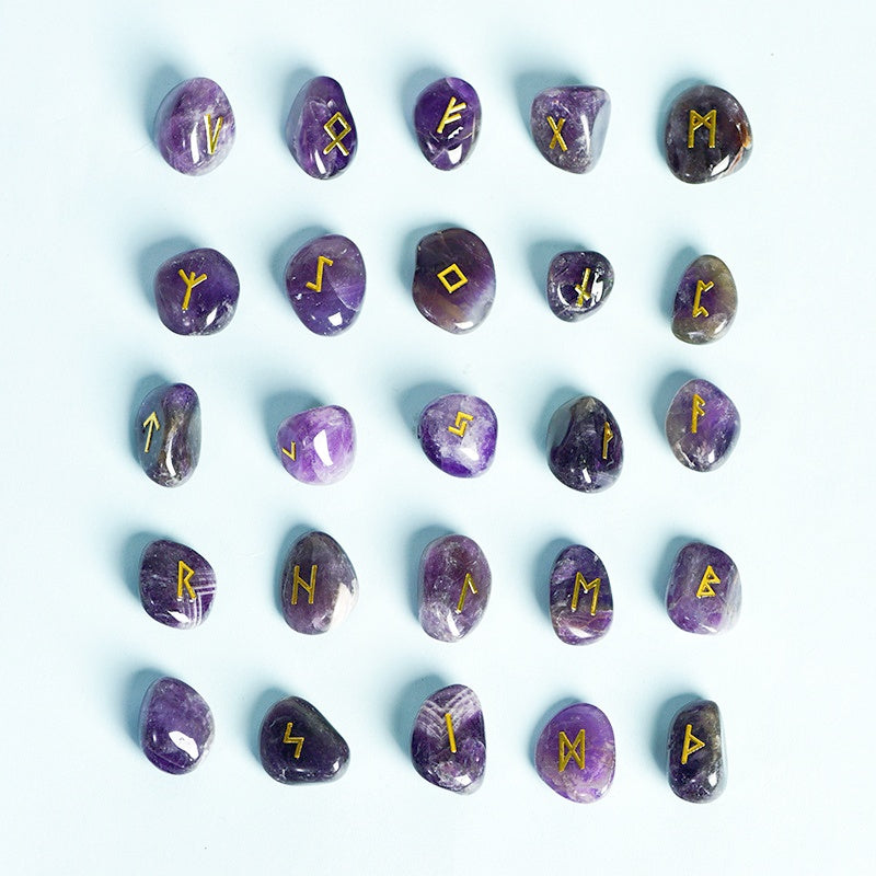 Crystal Viking Symbol Runes Tumble Stones 25pcs Collection Set GEMROCKY-Decoration-Dream Amethyst-GEMROCKY