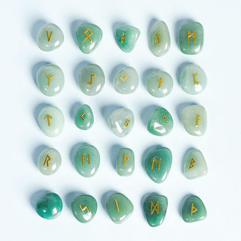 Crystal Viking Symbol Runes Tumble Stones 25pcs Collection Set GEMROCKY-Decoration-Green Aventurine-GEMROCKY