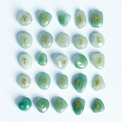 Crystal Viking Symbol Runes Tumble Stones 25pcs Collection Set GEMROCKY-Decoration-Green Aventurine-GEMROCKY