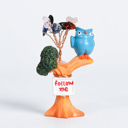 Cute Owl on Tree Mini Crystal Gem Chips Tree Home Ornaments GEMROCKY-Decoration-Blue Bird-Colorful-GEMROCKY