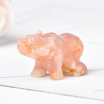 Fine Carving 1.5 Inch Bear Carvings GEMROCKY-Carvings-Flower Agate-GEMROCKY