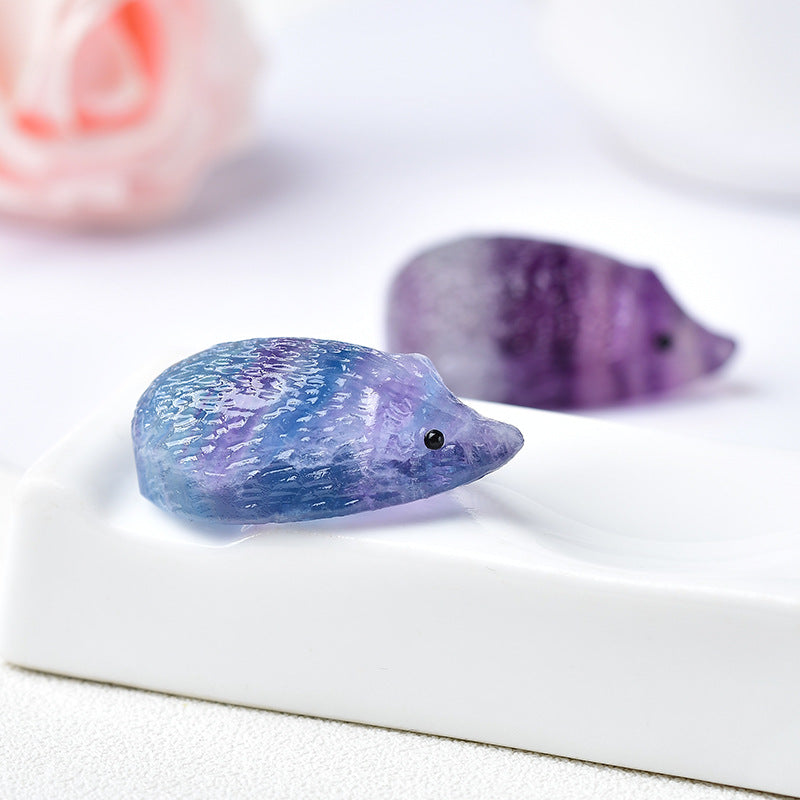 Fine Carving 3.5cm Cute Fluorite Hedgehog Carvings GEMROCKY-Carvings-GEMROCKY