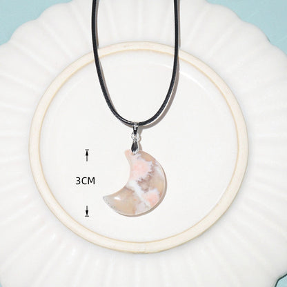 Flower Agate Crystal Moon Pendant Necklaces GEMROCKY-Jewelry-GEMROCKY