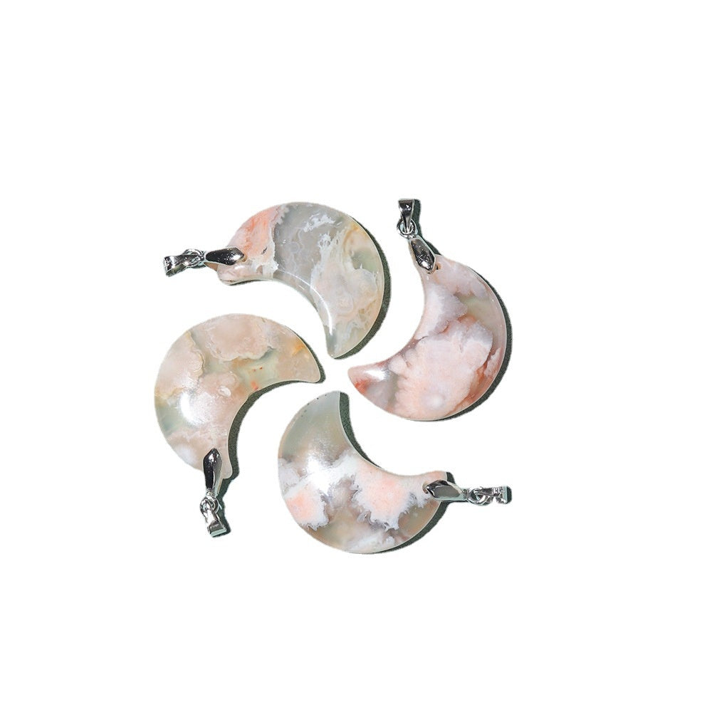 Flower Agate Crystal Moon Pendant Necklaces GEMROCKY-Jewelry-GEMROCKY