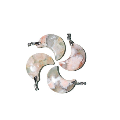 Flower Agate Crystal Moon Pendant Necklaces GEMROCKY-Jewelry-GEMROCKY